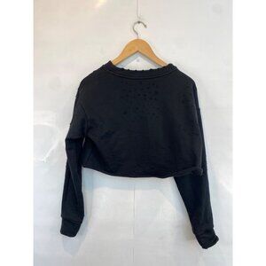 ALO Yoga Women's Fierce Distressed Cropped Sweatshirt Pullover Size XS Black